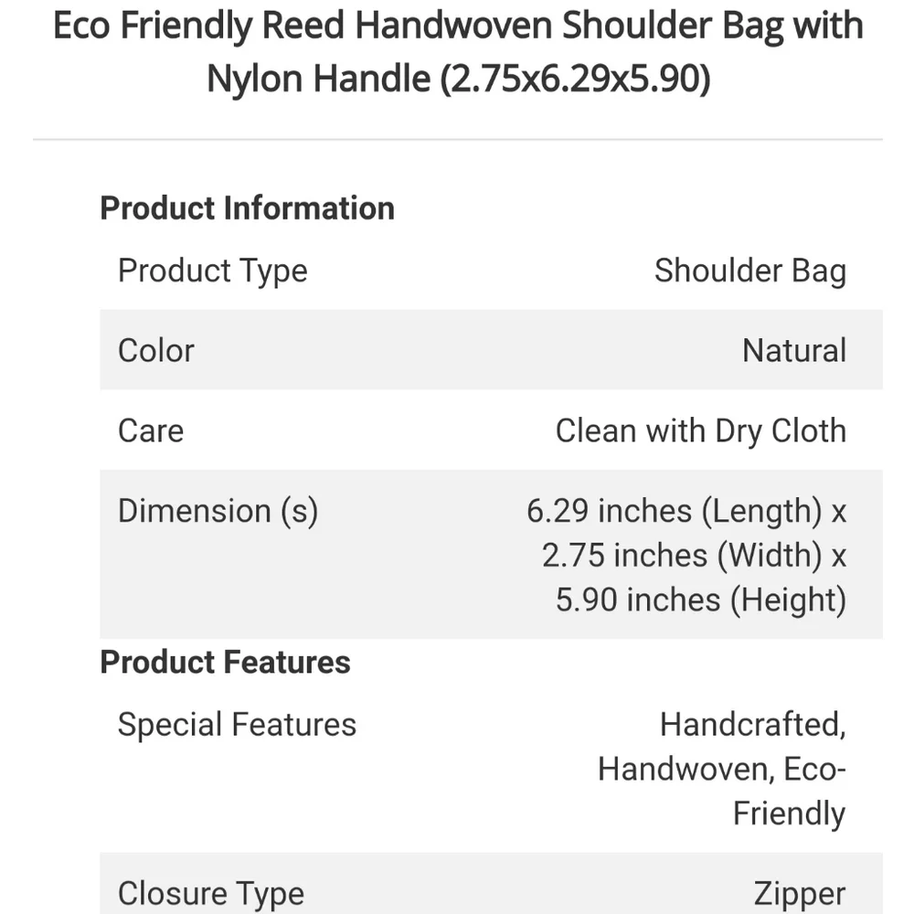 Eco Friendly Reed Handwoven Shoulder Bag with Nylon Handle (2.75x6.29x5.90) NWT - Picture 7 of 8